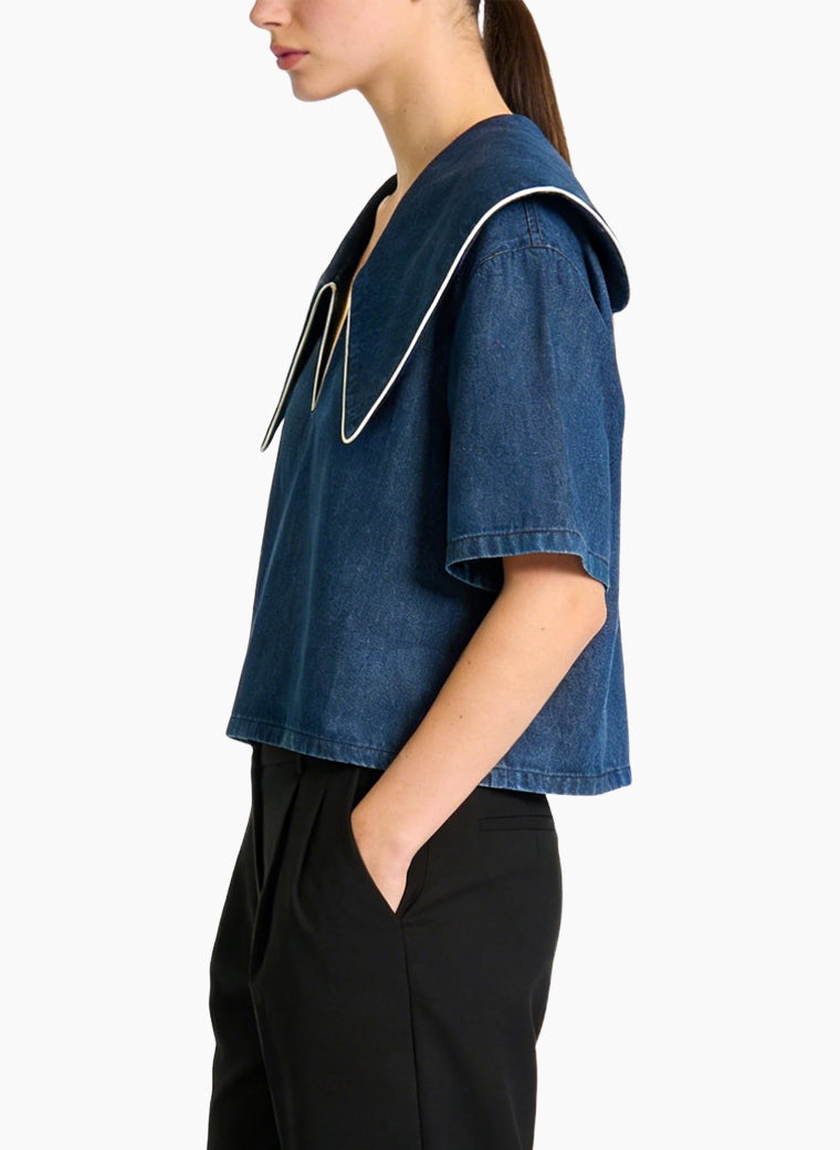 Women's Oversized Lapel-collar Short Sleeve Top