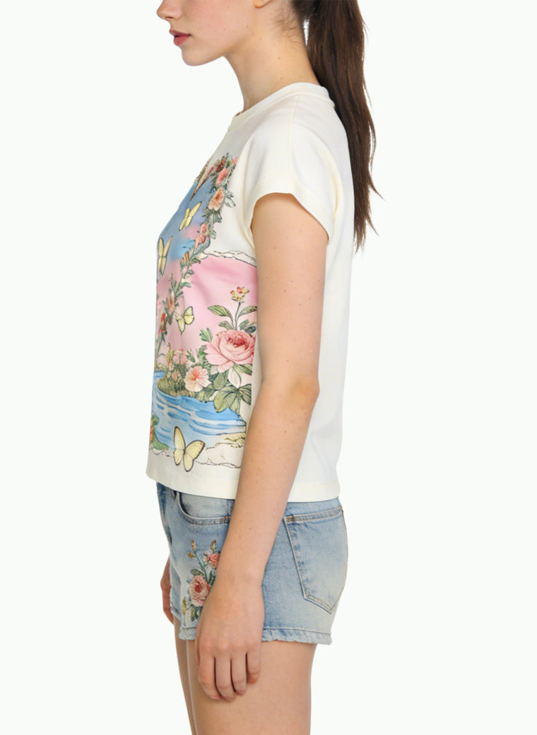 Women's Graphic-print Cropped Short Sleeve Top