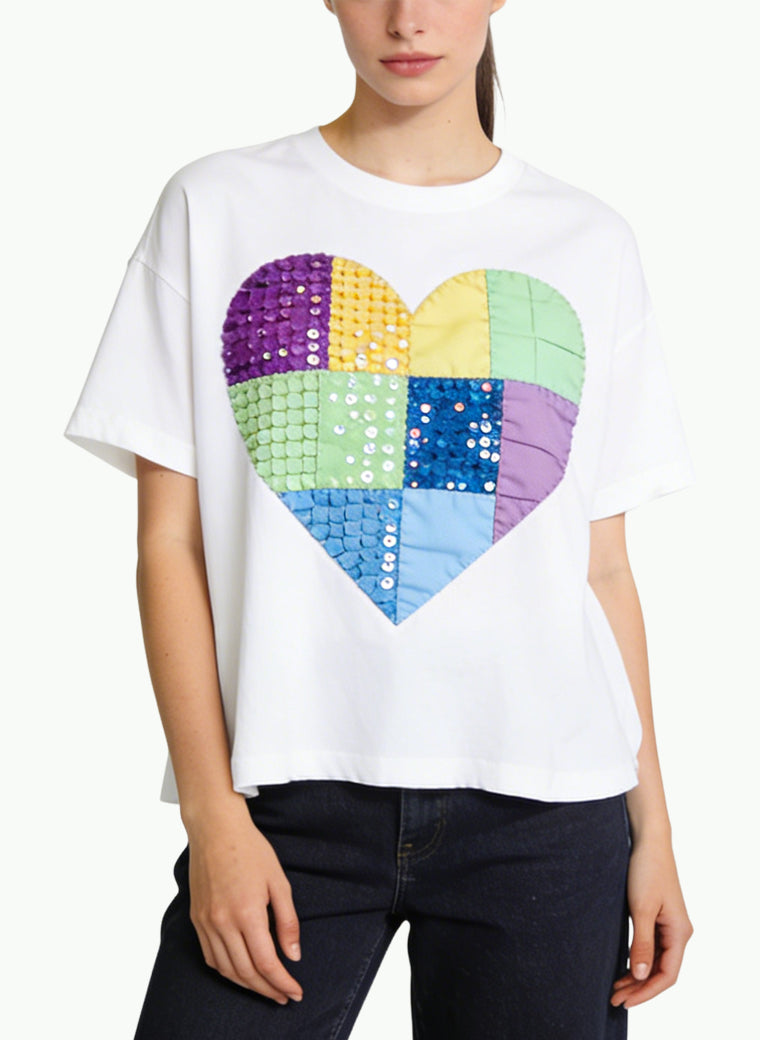 Women's Heart-print Cropped Short Sleeve Top