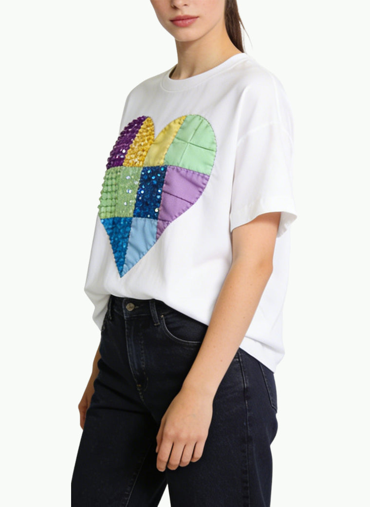 Women's Heart-print Cropped Short Sleeve Top
