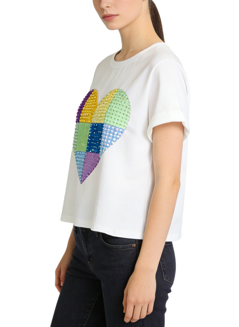 Women's Casual Heart-print Cropped Short Sleeve Top