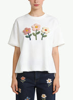 Women's Floral-print Cropped Short Sleeve Top