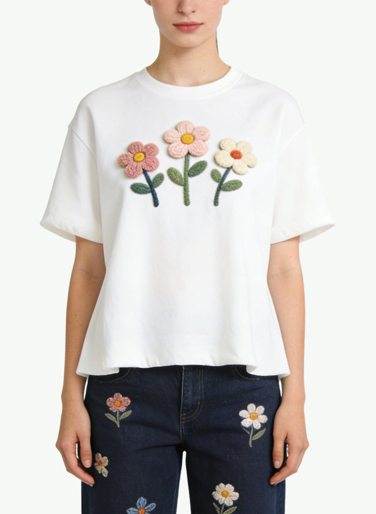 Women's Floral-print Cropped Short Sleeve Top