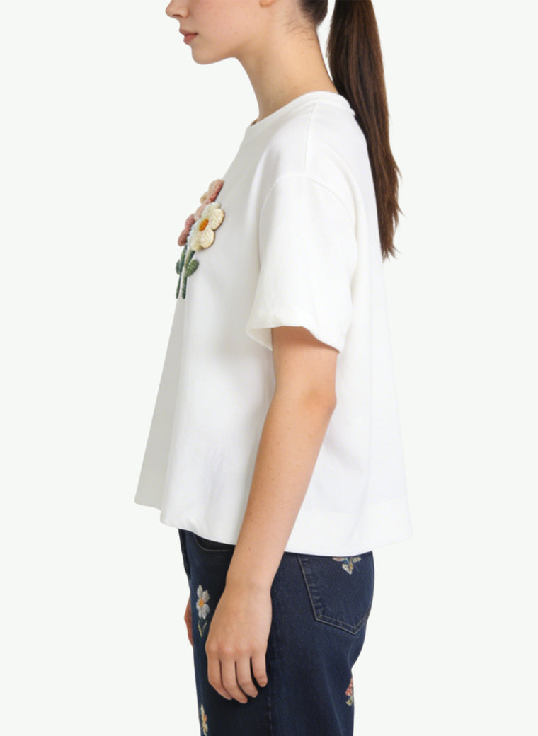 Women's Floral-print Cropped Short Sleeve Top