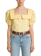 Women's Square-neck Button-down Short Sleeve Top