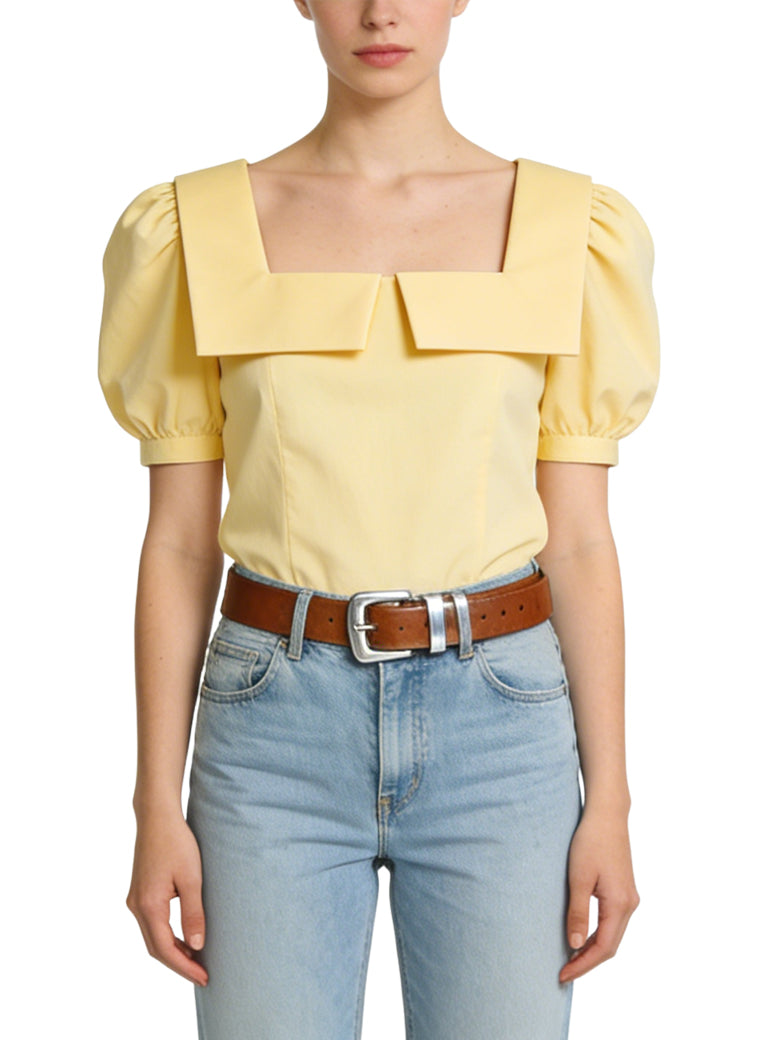 Women's Square-neck Button-down Short Sleeve Top
