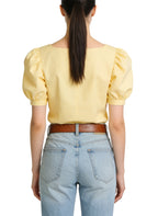 Women's Square-neck Button-down Short Sleeve Top
