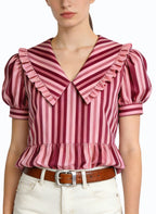 Women's Cute V-neck Striped Short Sleeve Top