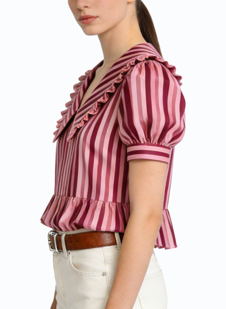 Women's Cute V-neck Striped Short Sleeve Top