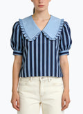 Women's Peter Pan Collar Striped Short Sleeve Top