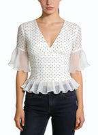 Women's V-neck Lace-trim Short Sleeve Top