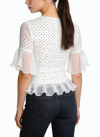 Women's V-neck Lace-trim Short Sleeve Top