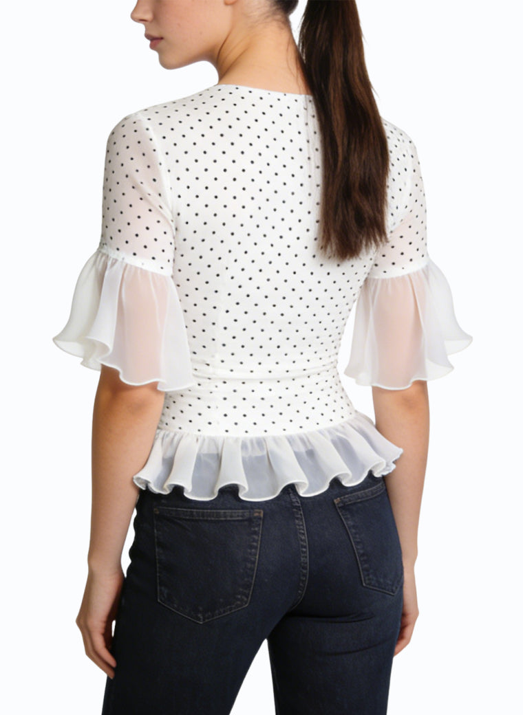 Women's V-neck Lace-trim Short Sleeve Top