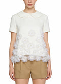 Women's Embroidered Lace-trim Short Sleeve Top