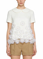 Women's Embroidered Lace-trim Short Sleeve Top
