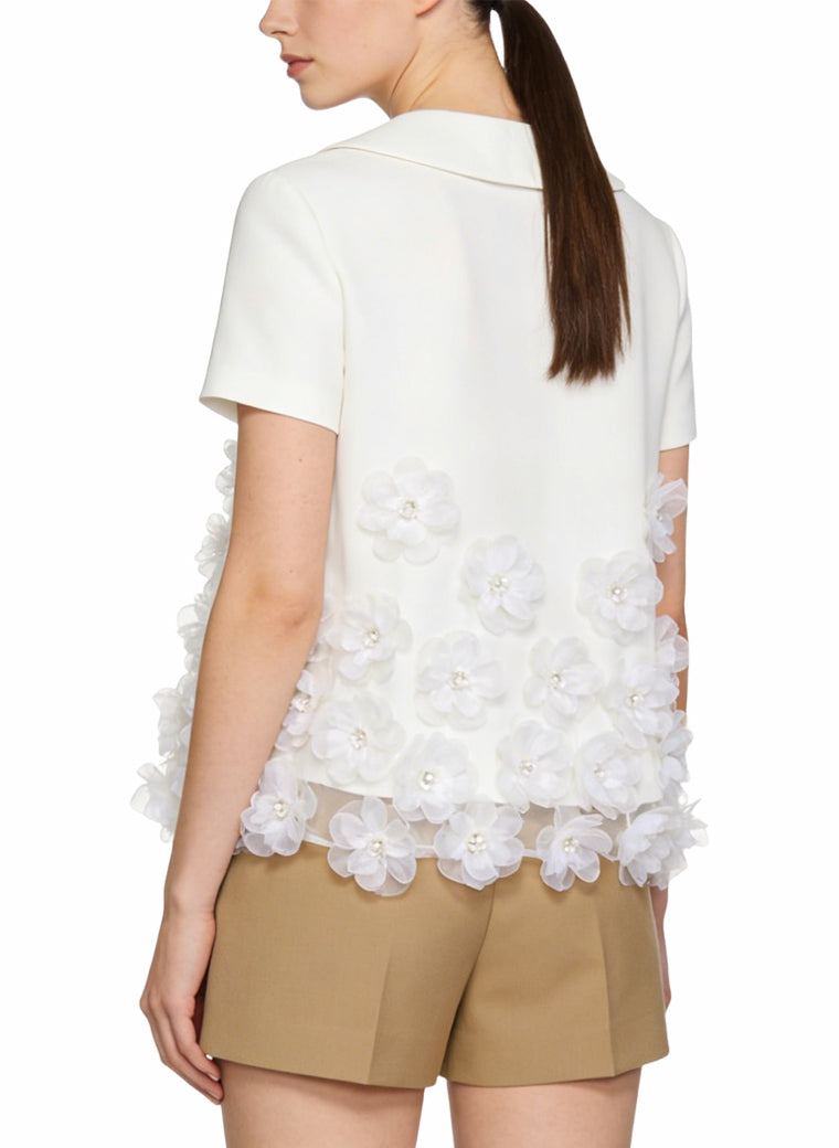 Women's Embroidered Lace-trim Short Sleeve Top
