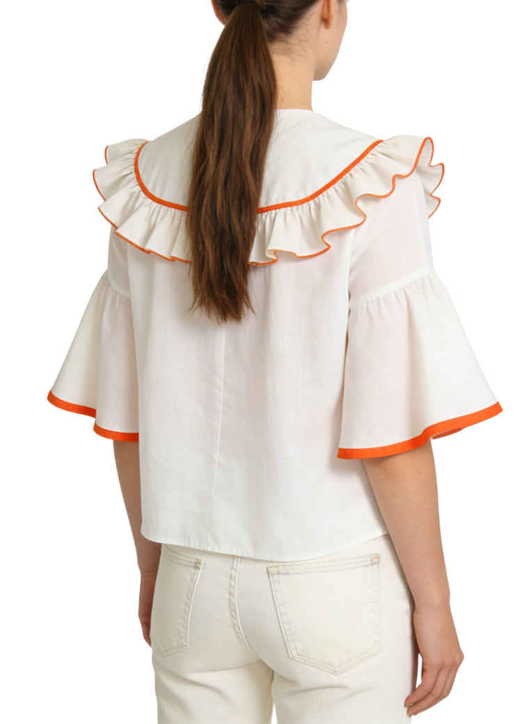 Women's Peter Pan Collar Ruffled Short Sleeve Top