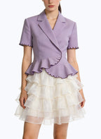 Women's Wrap-front Ruffled Hem Short Sleeve Top