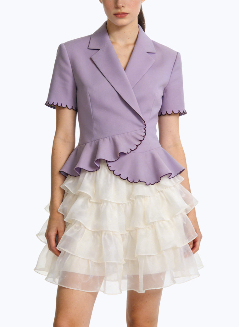 Women's Wrap-front Ruffled Hem Short Sleeve Top