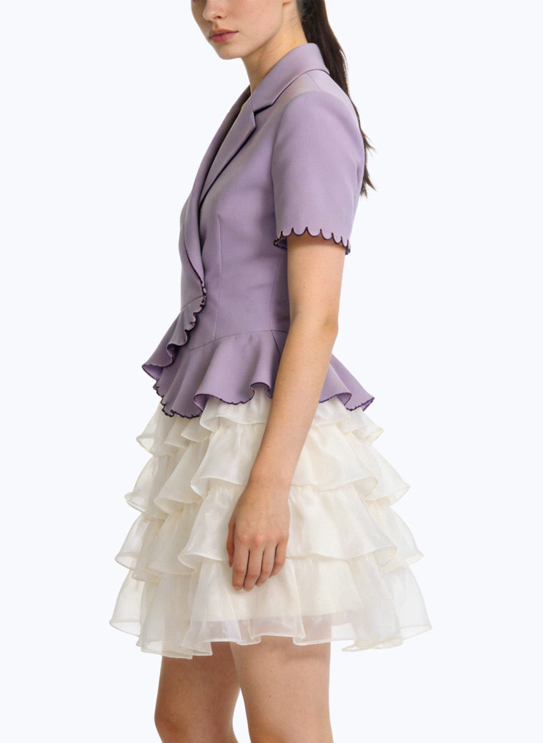 Women's Wrap-front Ruffled Hem Short Sleeve Top
