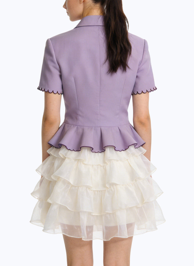 Women's Wrap-front Ruffled Hem Short Sleeve Top