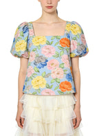 Women's Floral-print Crew-neck Short Sleeve Top