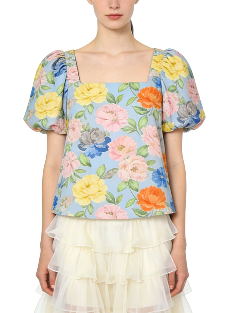 Women's Floral-print Crew-neck Short Sleeve Top