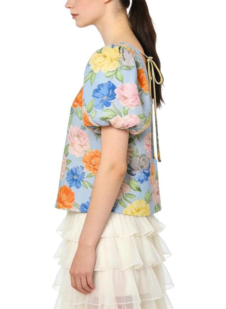 Women's Floral-print Crew-neck Short Sleeve Top