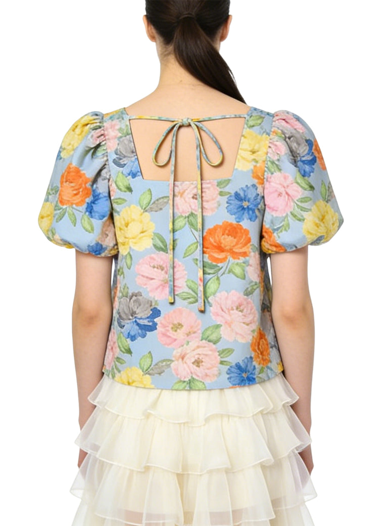 Women's Floral-print Crew-neck Short Sleeve Top