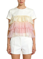 Women's Layered Ruffled Hem Short Sleeve Top
