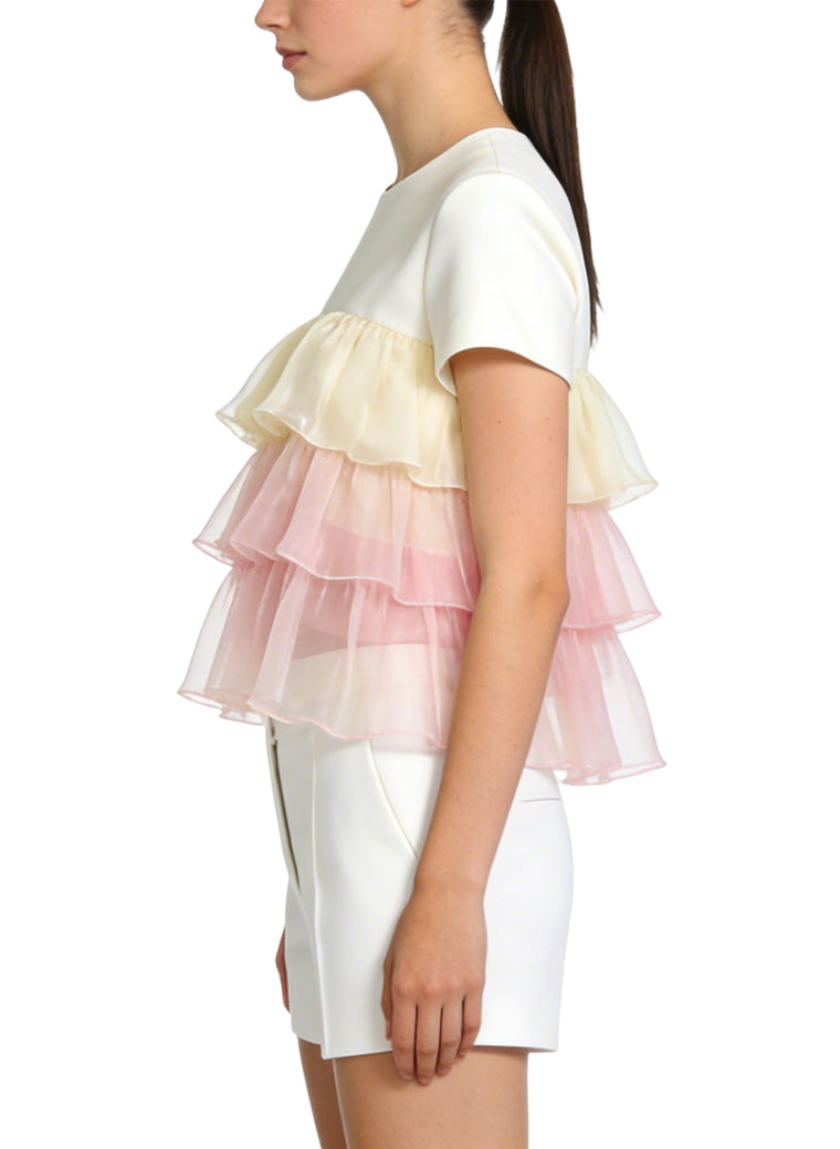 Women's Layered Ruffled Hem Short Sleeve Top