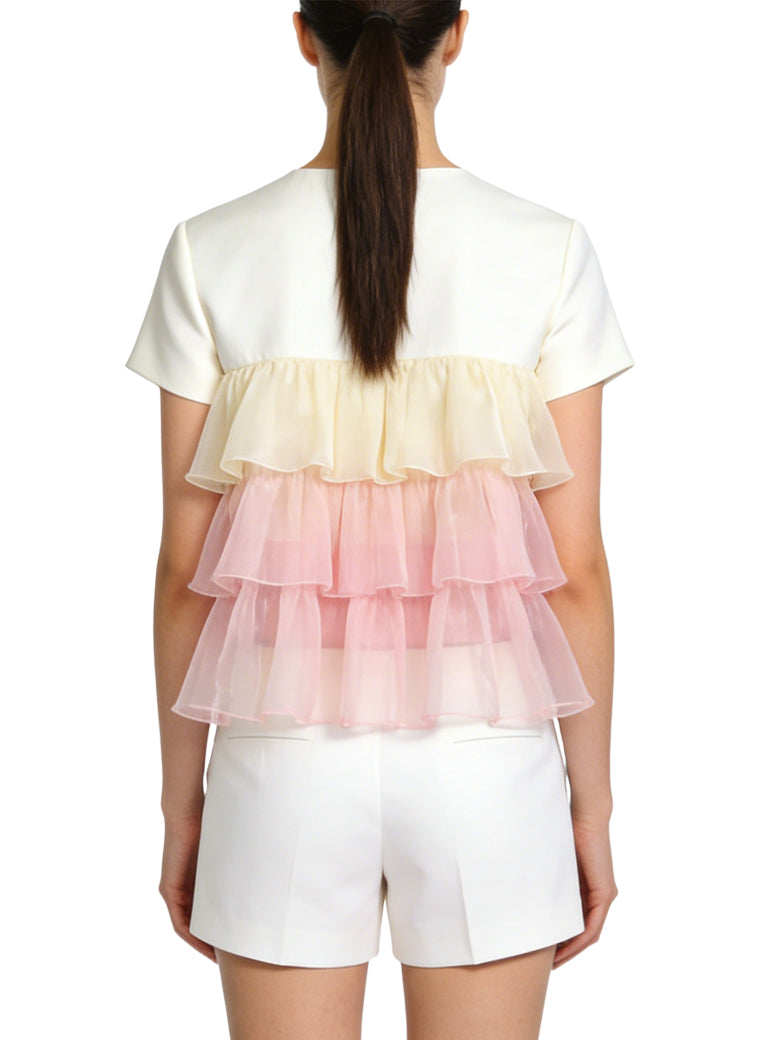 Women's Layered Ruffled Hem Short Sleeve Top