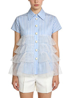 Women's Button-down Striped Short Sleeve Top