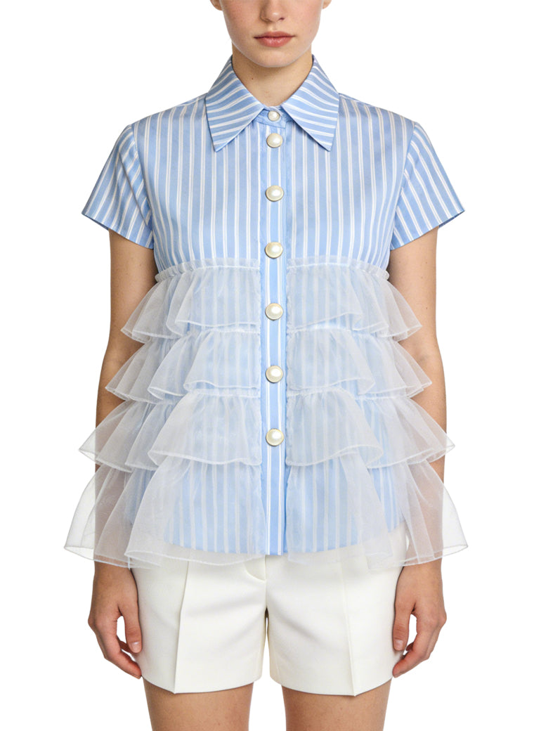 Women's Button-down Striped Short Sleeve Top