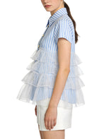 Women's Button-down Striped Short Sleeve Top