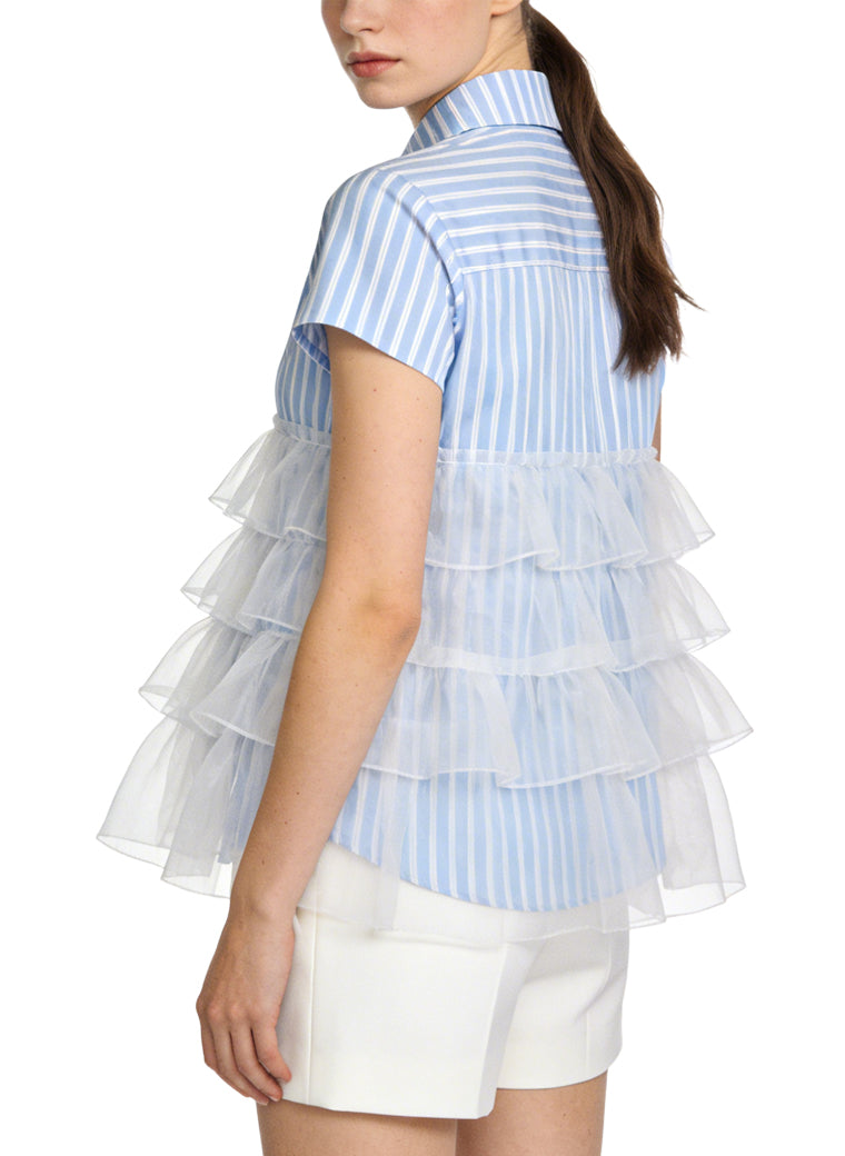 Women's Button-down Striped Short Sleeve Top