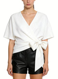 Women's Wrap-front Tie-waist Short Sleeve Top