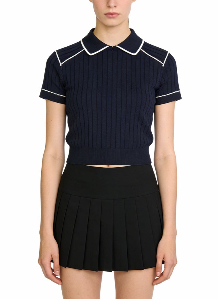 Women's Peter Pan Collar Fitted Short Sleeve Top