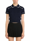 Women's Peter Pan Collar Fitted Short Sleeve Top