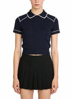 Women's Peter Pan Collar Fitted Short Sleeve Top