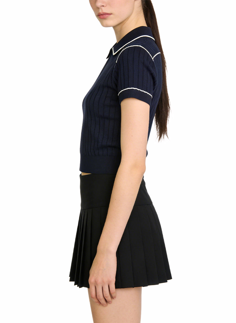 Women's Peter Pan Collar Fitted Short Sleeve Top