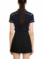 Women's Peter Pan Collar Fitted Short Sleeve Top
