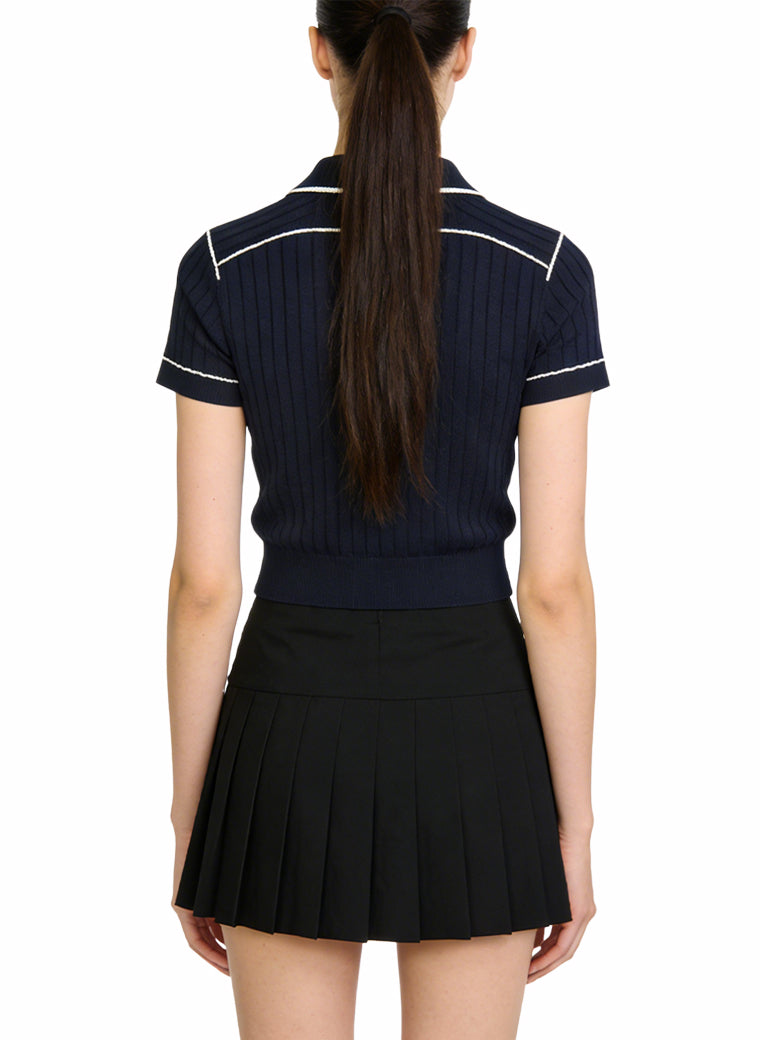 Women's Peter Pan Collar Fitted Short Sleeve Top