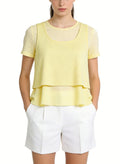 Women's Crew-neck Cropped Ruffled Short Sleeve Top