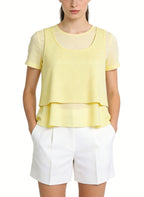 Women's Crew-neck Cropped Ruffled Short Sleeve Top