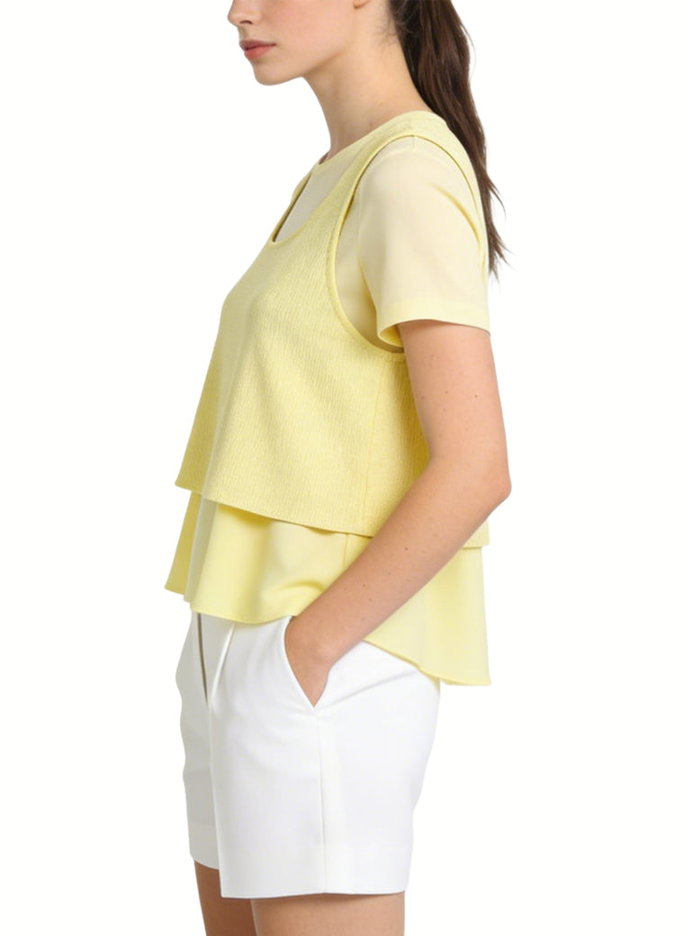 Women's Crew-neck Cropped Ruffled Short Sleeve Top