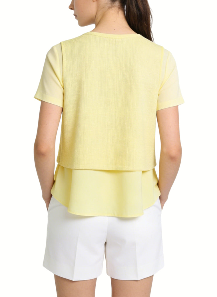 Women's Crew-neck Cropped Ruffled Short Sleeve Top