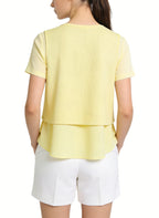 Women's Crew-neck Cropped Ruffled Short Sleeve Top