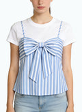 Women's Bow-detail Striped Short Sleeve Top