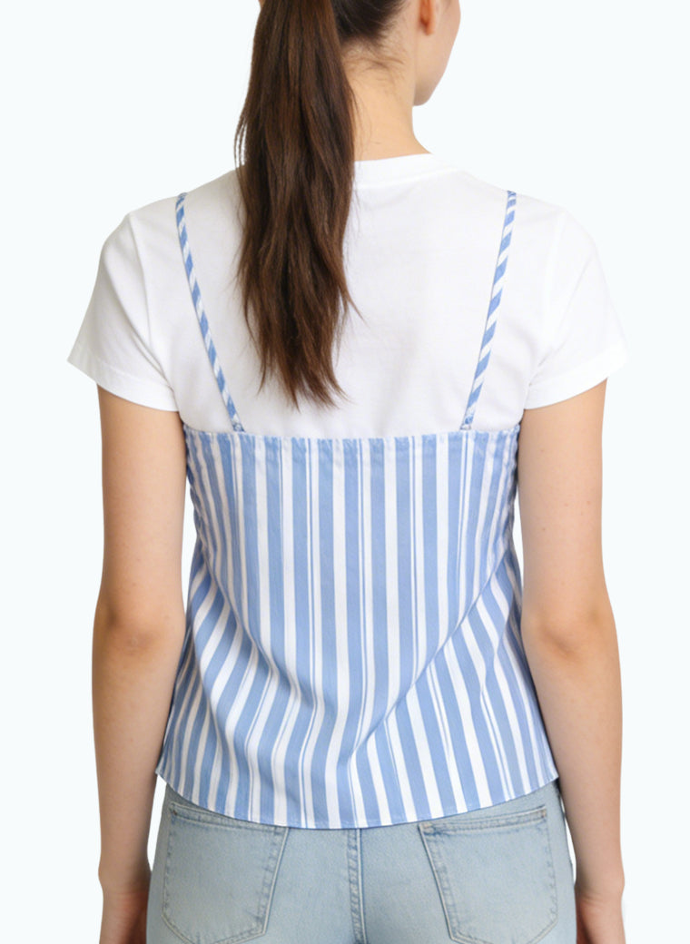 Women's Bow-detail Striped Short Sleeve Top